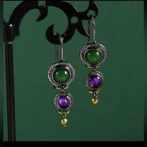 Vintage Jewelry Green Stone Hook Earrings Women Wedding Engagement Earri…